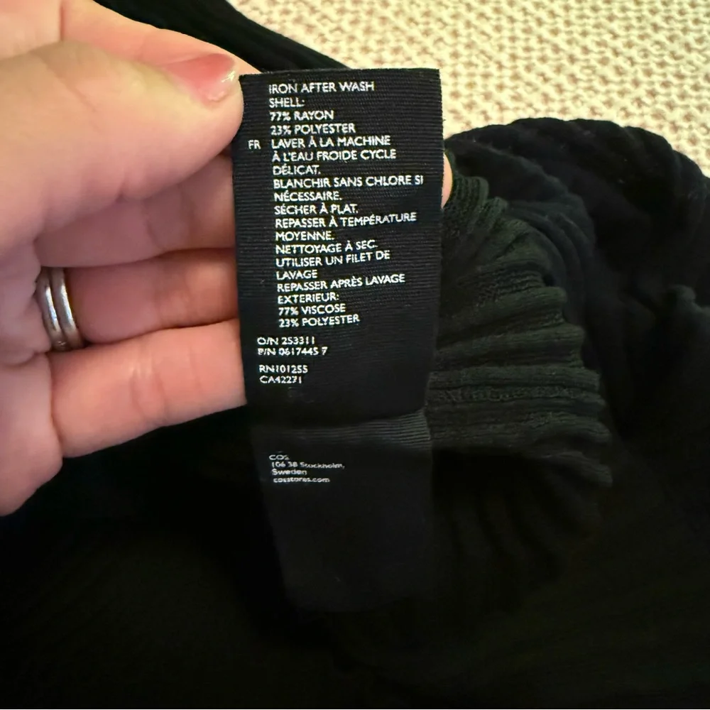 COS Black Ribbed Knit Midi Dress Long Sleeve Asymmetrical Hem Minimalist Size S - Picture 16 of 16